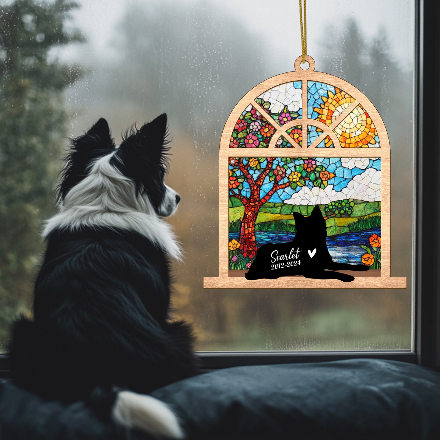 Netecom Personalized Border Collie Memorial Suncatcher, Custom Border Collie Ornament with Name & Date, Dog Loss Sympathy Gift, Pet Remembrance Gift