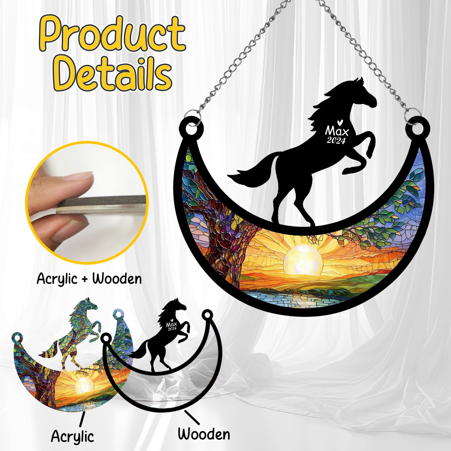 Netecom Personalized Horse Memorial Suncatcher, Custom Horse Ornament with Name Date, Pet Loss Sympathy Gift, Remembrance Gifts for Pet Loss, Horse Grief Gift