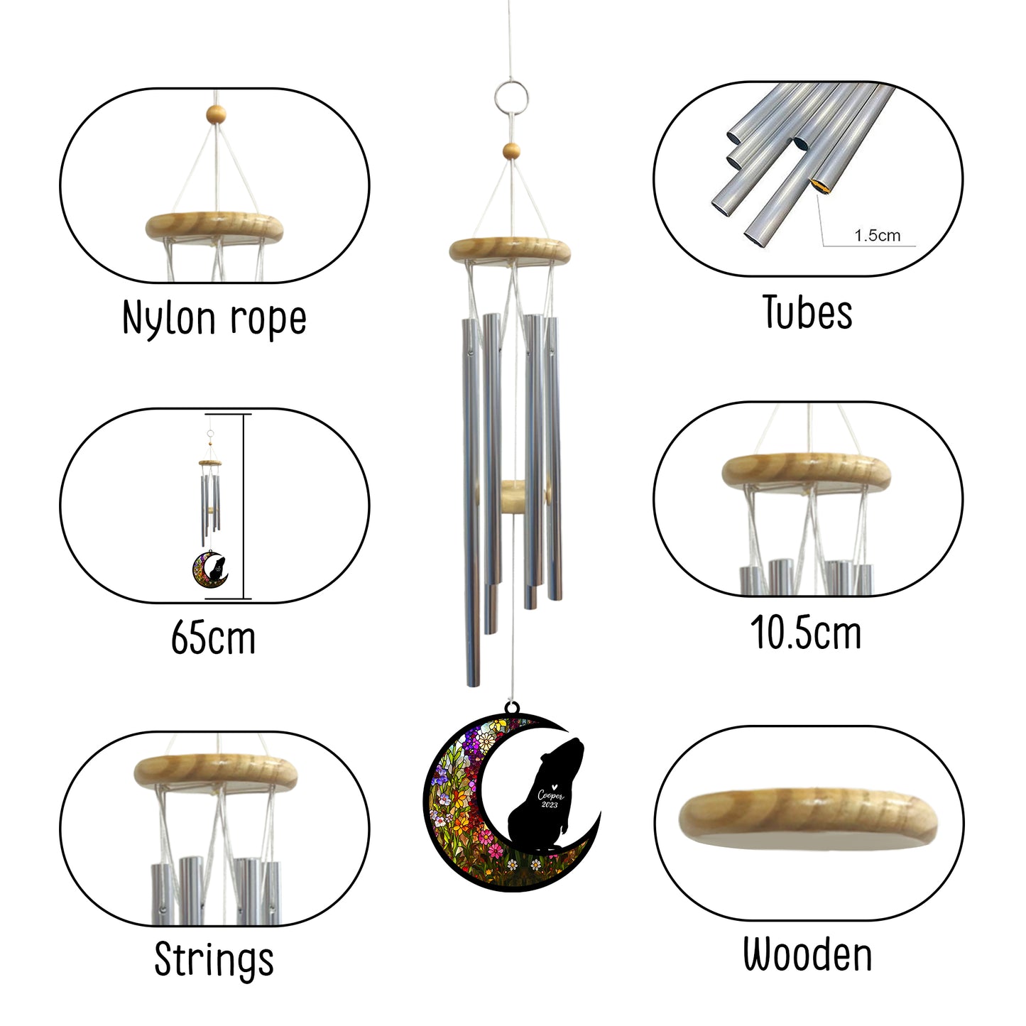 Netecom Guinea Pig Wind Chimes Memorial, Personalized Pet Memorial Windchime for Guinea Pig Suncatcher, Loss of Pet Remembrance Gift, Sympathy Wind Chimes Outside Garden Decor