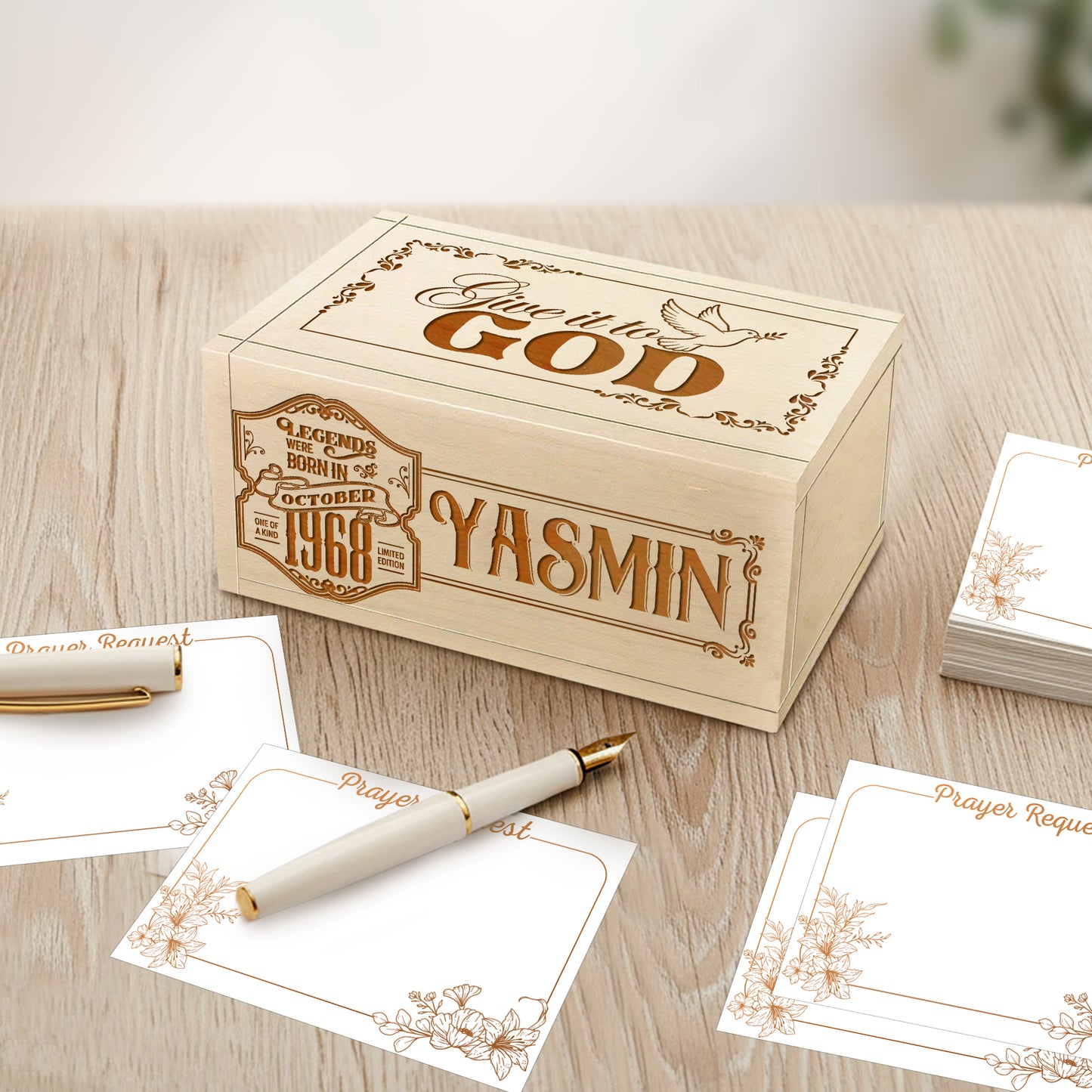 Netecom Personalized Prayer Box Decanter – 100 Prayer Cards with Custom Name, Month & Year Engraving on Box and Wooden Cross, Thoughtful Christian Gift for Faith, Gratitude & Reflection