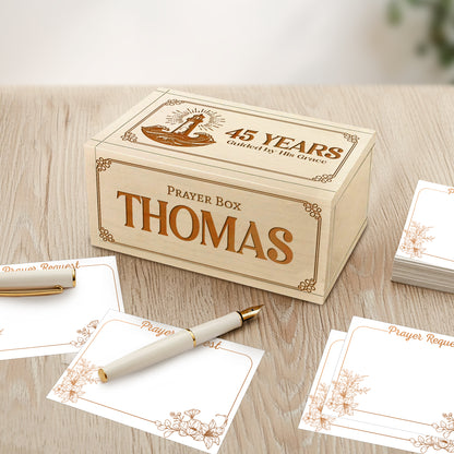Netecom Personalized Birthday Prayer Box 45 Years with Custom Name, Christian Faith Gift with Wooden Cross & 100 Prayer Request Cards, Meaningful 45th Birthday Gift