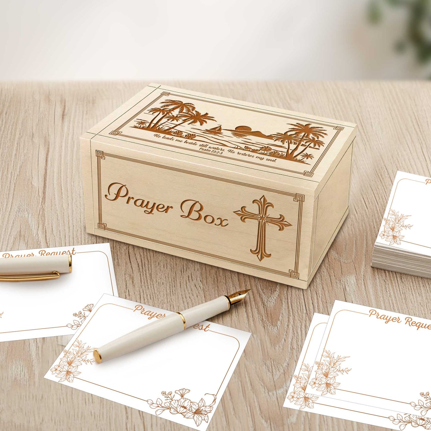 Netecom Personalized Wooden Prayer Box with 100 Prayer Request Cards & Custom Name Handheld Cross – Christian Faith Keepsake for Daily Prayer & Reflection