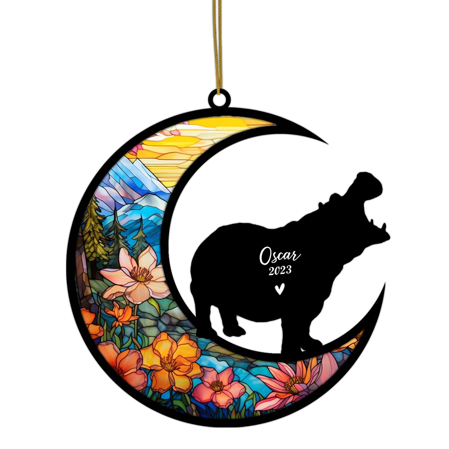 Netecom Personalized Hippo Memorial Suncatcher - Hippo Christmas Ornament with Name & Date - Pet Loss Stained Glass Light Catcher - Bereavement & Sympathy Gift for Loss of Pet