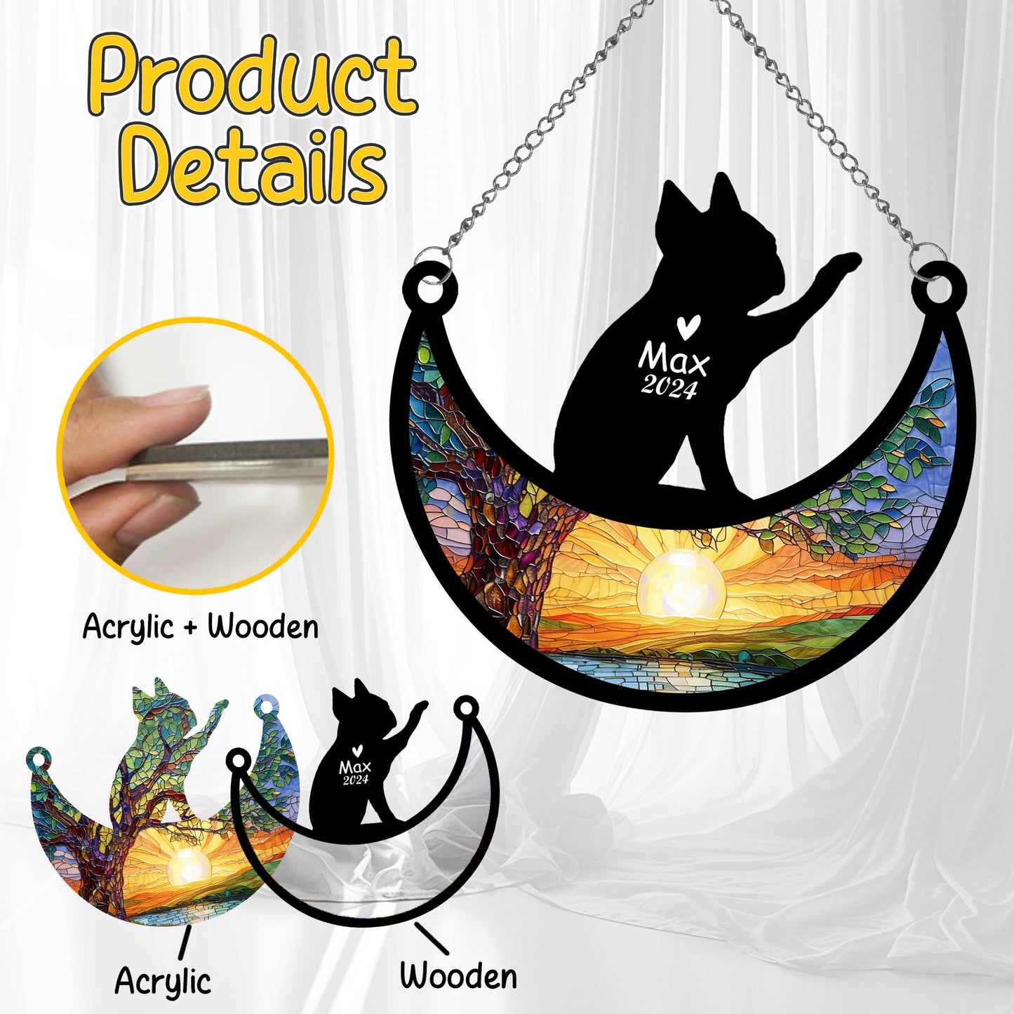 Netecom Personalized Boston Terrier Memorial Suncatcher, Custom Bostie Dog Ornament with Name Date, Dog Loss Sympathy Gift, Pet Loss Remembrance Gifts, Bereavement Gifts for Loss of Pet, Dog Grief Gift