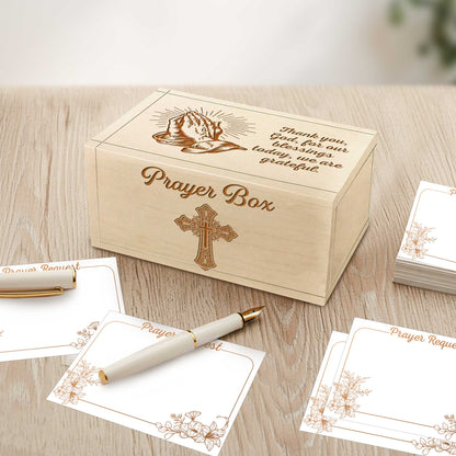 Netecom Personalized Christian Prayer Box with 100 Prayer Request Cards & Custom Name Wooden Cross – Faith Gratitude Gift, Thankful Prayer Keepsake for Home or Church