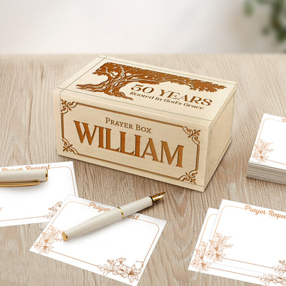 Netecom Personalized Birthday Prayer Box 50 Years with Custom Name, Christian Faith Gift with Wooden Cross & 100 Prayer Request Cards, Meaningful 50th Birthday Gift