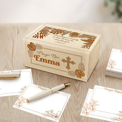 Netecom Personalized Wooden Prayer Box with Custom Name Hand Cross, 100 Prayer Request Cards – Christian Gift for Christmas, Easter & Everyday Prayer