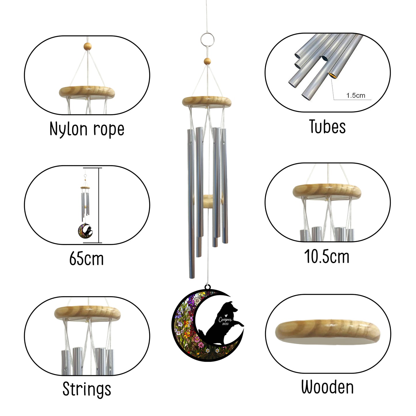 Netecom Australian Shepherd Dog Wind Chimes Memorial, Pet Memorial Windchime for Dogs Suncatcher, Loss of Pet Remembrance Gift, Sympathy Wind Chimes Outside Garden Decor, Dog Passing Away Gifts