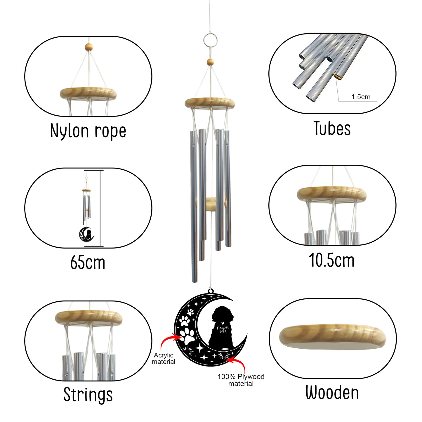 Netecom Cocker Spaniel Dog Wind Chimes Memorial, Personalized Pet Memorial Windchime for Dog Suncatcher, Pet Condolences Gift for Loss of Dog, Remembrance Gift, Sympathy Pet Wind Chimes Outdoor