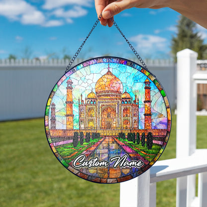 Netecom Personalized India Landmark Stained Glass Sun Catcher – Taj Mahal Inspired Window Ornament, Custom Travel Gift & Home Decor