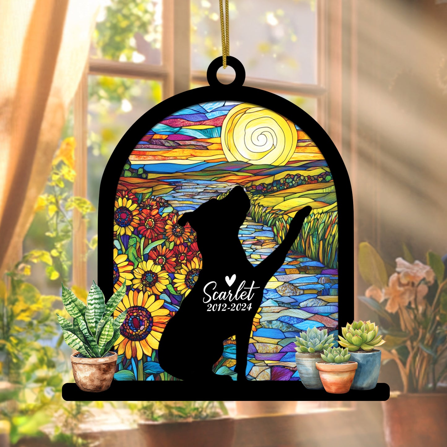 Netecom Personalized Pitbull Memorial Suncatcher, Custom Pitbull Ornament with Name Date, Dog Loss Sympathy Gift, Pet Loss Remembrance Gifts, Bereavement Gifts for Loss of Pet, Dog Passing Away Gift