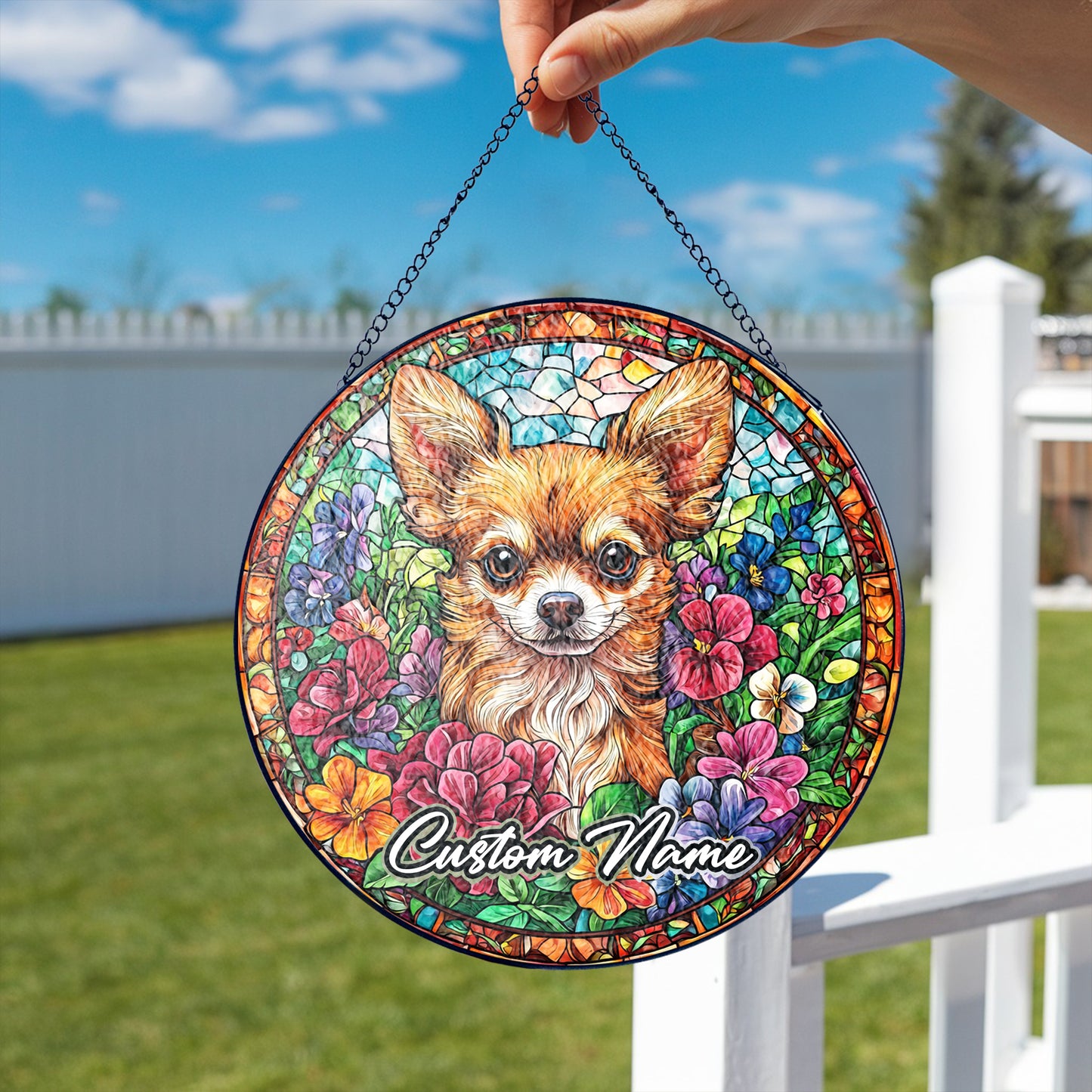 Netecom Personalized Chihuahua Dog Suncatcher, Custom Pet Memorial Ornament, Pet Loss Sympathy Gift, Christmas Window Decor