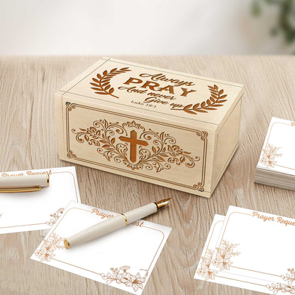 Netecom Personalized Wooden Prayer Box with Scripture Design, Maple Wood Faith Keepsake with 100 Prayer Request Cards & Handheld Cross, Christian Gift for Daily Prayer