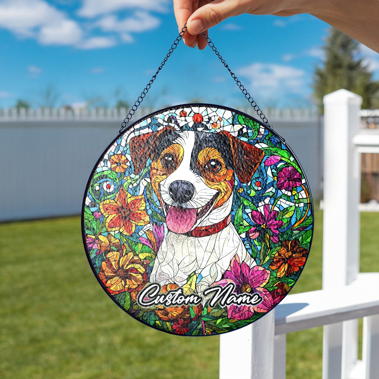 Netecom Custom Jack Russell Dog Stained Glass Ornament, Personalized Memorial Suncatcher, Pet Loss Sympathy Gift, Christmas Decoration