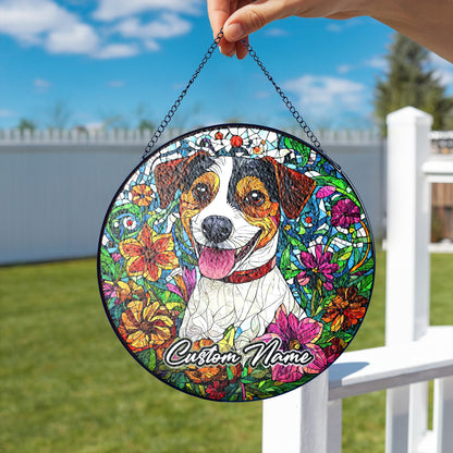 Netecom Custom Jack Russell Dog Stained Glass Ornament, Personalized Memorial Suncatcher, Pet Loss Sympathy Gift, Christmas Decoration