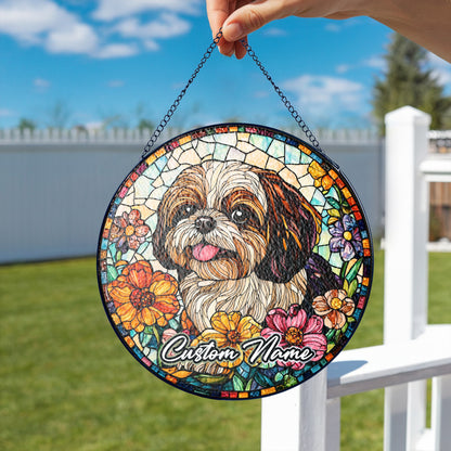 Netecom Personalized Shih Tzu Dog Ornament, Custom Stained Glass Memorial Suncatcher, Pet Loss Sympathy Gift, Christmas Decoration