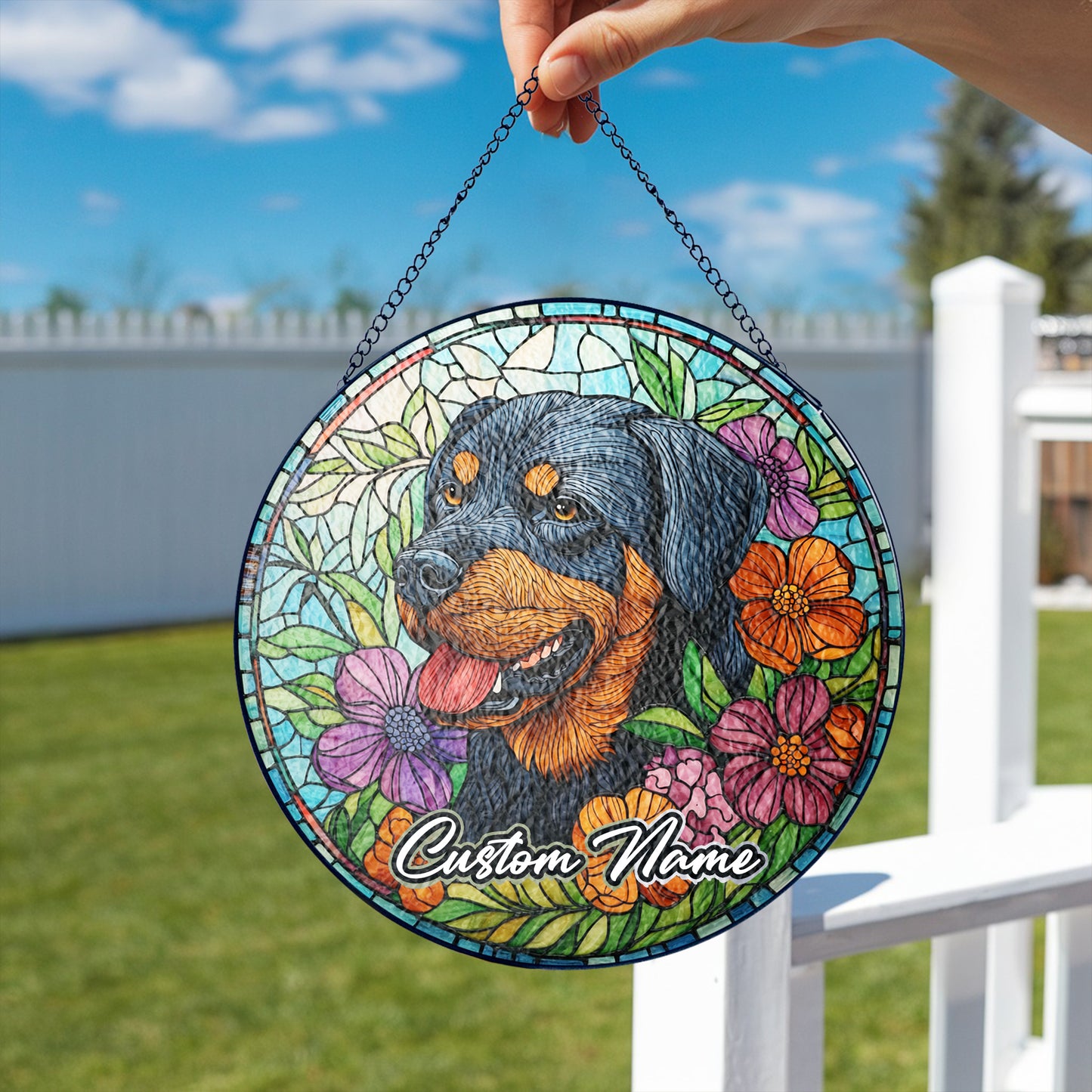 Netecom Personalized Rottweiler Dog Ornament, Custom Memorial Suncatcher, Pet Loss Sympathy Gift, Christmas Decoration