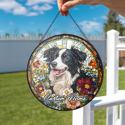 Netecom Custom Border Collie Dog Stained Glass Ornament, Personalized Pet Memorial Suncatcher, Pet Loss Sympathy Gift, Christmas Decoration