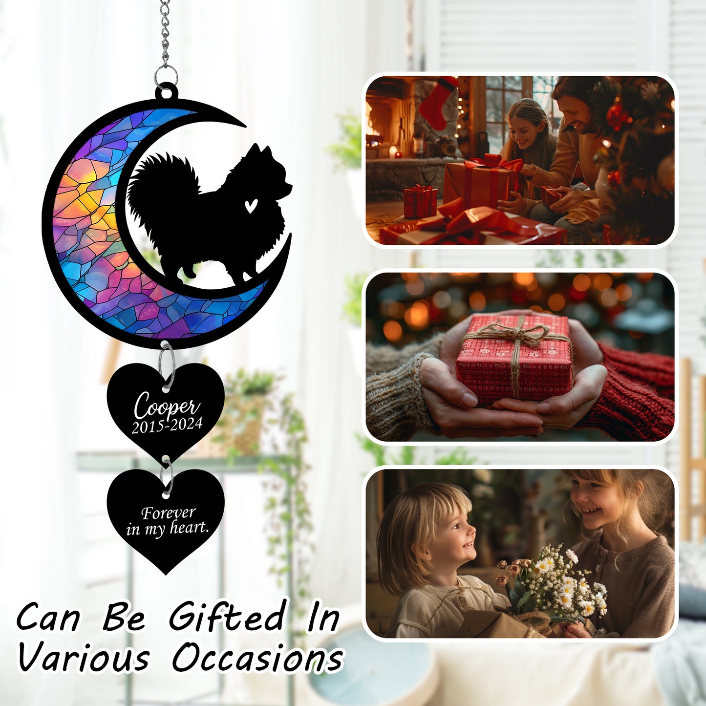 Netecom Personalized Pomeranian Moon Heart Memorial Suncatcher – Dog Loss Sympathy Gift, Pet Remembrance Keepsake
