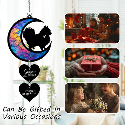 Netecom Personalized Pomeranian Moon Heart Memorial Suncatcher – Dog Loss Sympathy Gift, Pet Remembrance Keepsake
