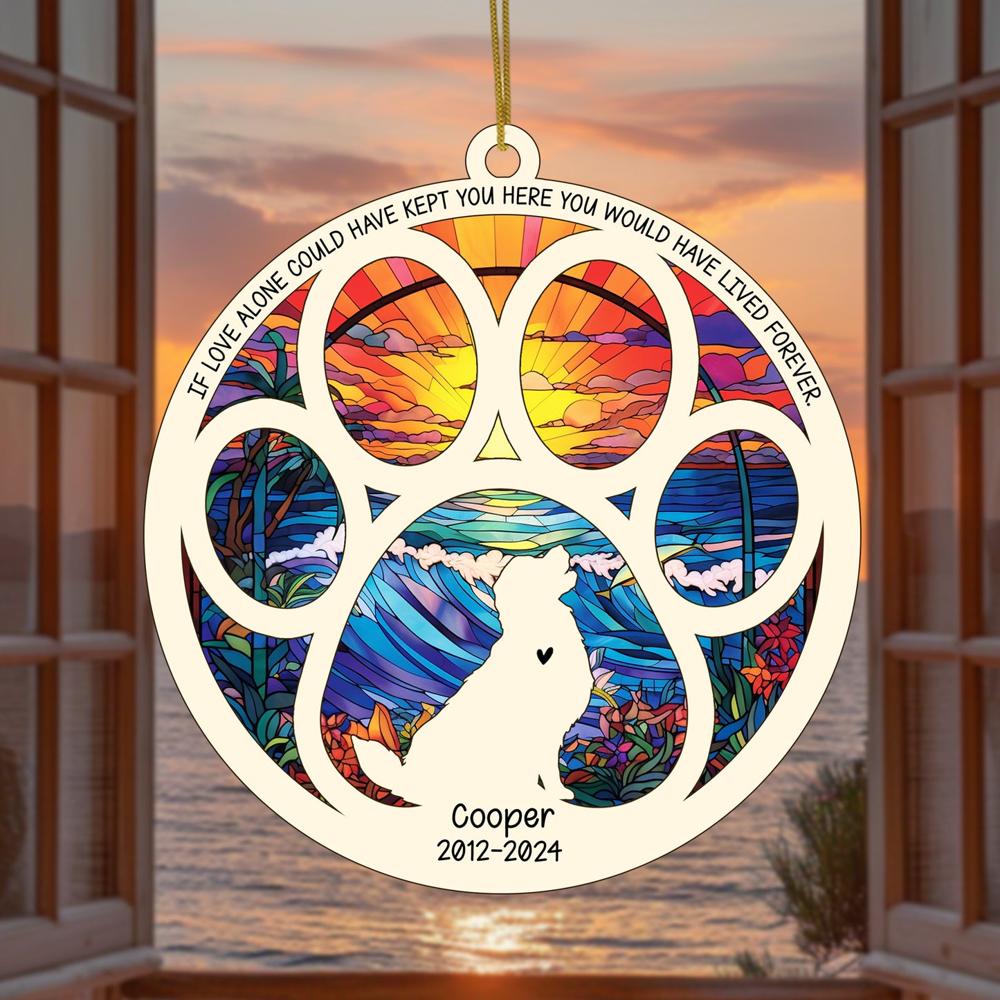 Netecom Personalized Golden Retriever Dog Paw Memorial Suncatcher with Name Date, Pet Loss Sympathy Gift, Remembrance Gift for Dog Lovers