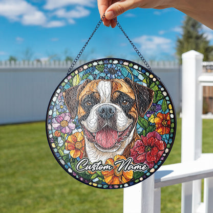 Netecom Personalized Boxer Dog Memorial Ornament, Custom Stained Glass Sun Catcher, Pet Loss Remembrance Gift, Christmas Decoration