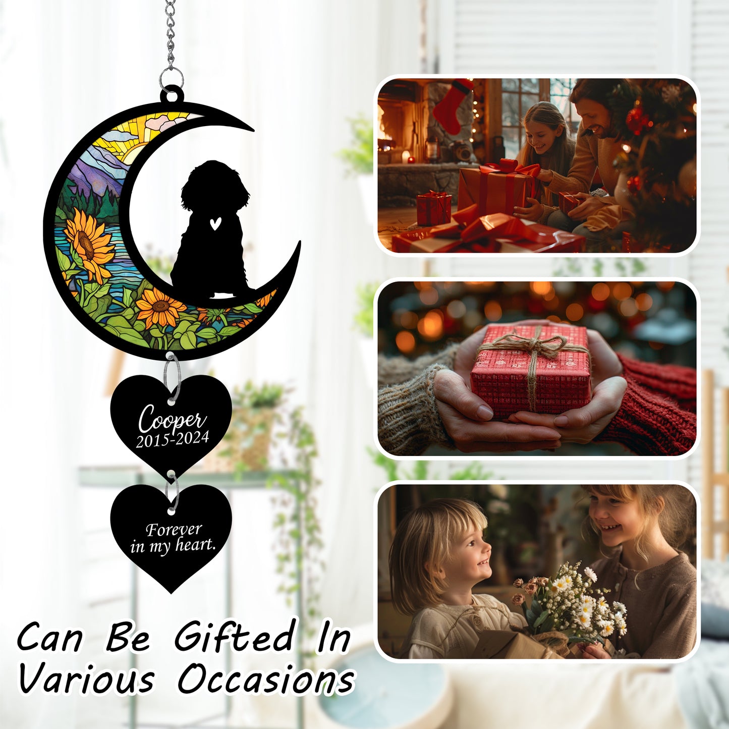 Netecom Personalized Cocker Spaniel Moon Heart Memorial Suncatcher – Dog Loss Remembrance Gift, Forever Loved Ornament
