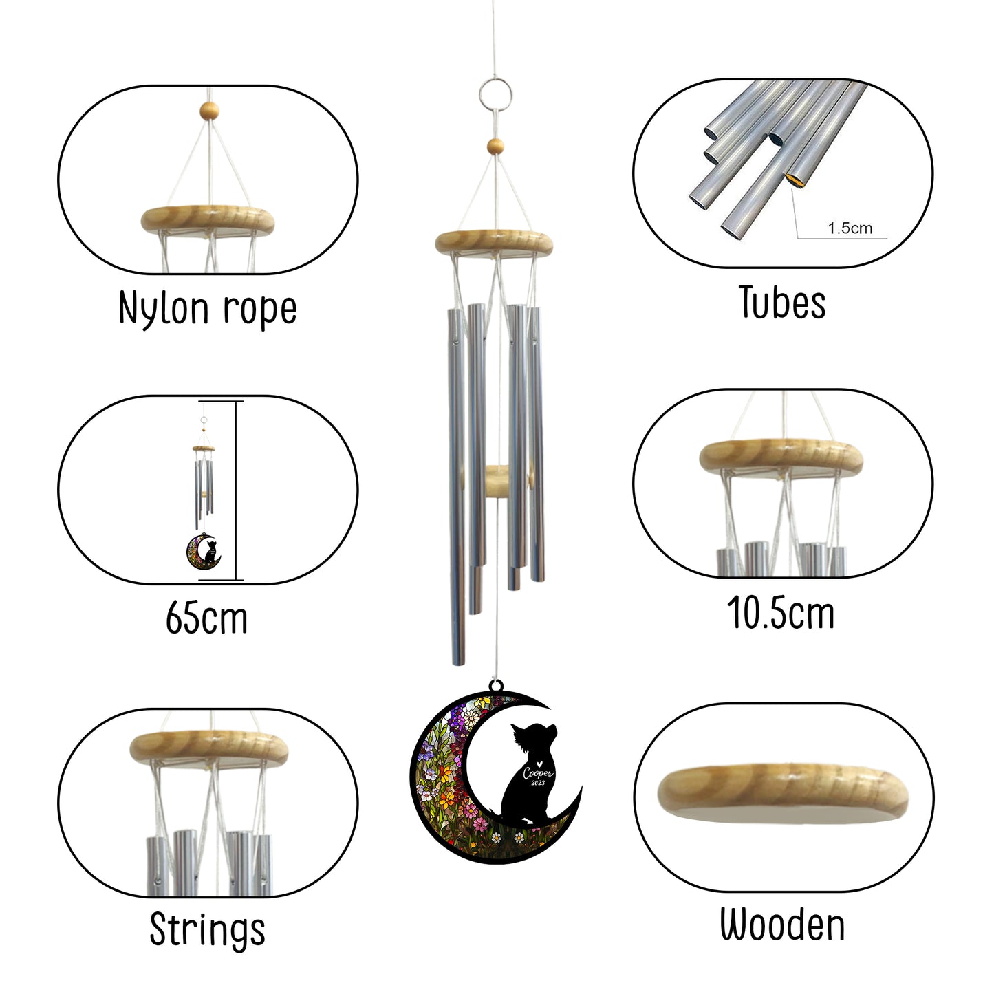 Netecom Chihuahua Dog Wind Chimes Memorial, Personalized Pet Memorial Windchime for Dogs Suncatcher, Loss of Pet Remembrance Gift, Sympathy Wind Chimes Garden Decor, Dog Passing Away Gifts