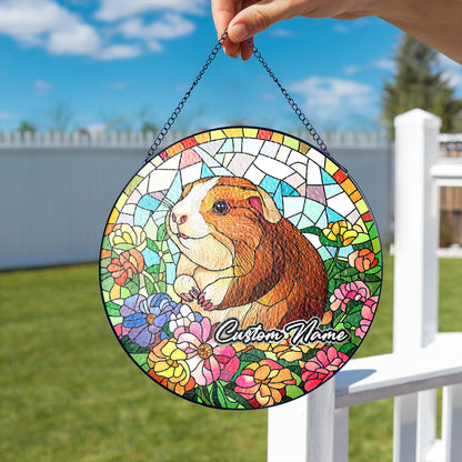 Netecom Personalized Guinea Pig Stained Glass Ornament, Custom Pet Memorial Suncatcher, Pet Loss Sympathy Gift, Christmas Decoration