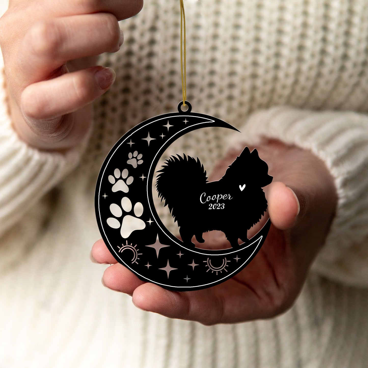Netecom Pomeranian Dog Memorial Suncatcher, Personalized Pom Dog Ornament with Name Date, Dog Loss Sympathy Gift for Pet Loss Sun Catchers, Dog Grief Gift, Bereavement Gifts for Loss of Pet