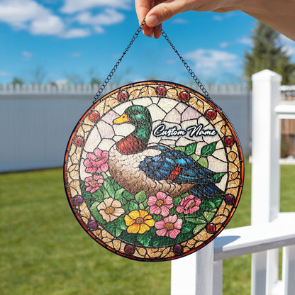 Netecom Custom Duck Stained Glass Ornament, Personalized Memorial Suncatcher, Pet Loss Remembrance Gift, Christmas Decoration