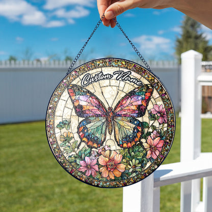 Netecom Personalized Butterfly Stained Glass Ornament, Custom Memorial Suncatcher, Pet Loss Remembrance Gift, Christmas Decoration