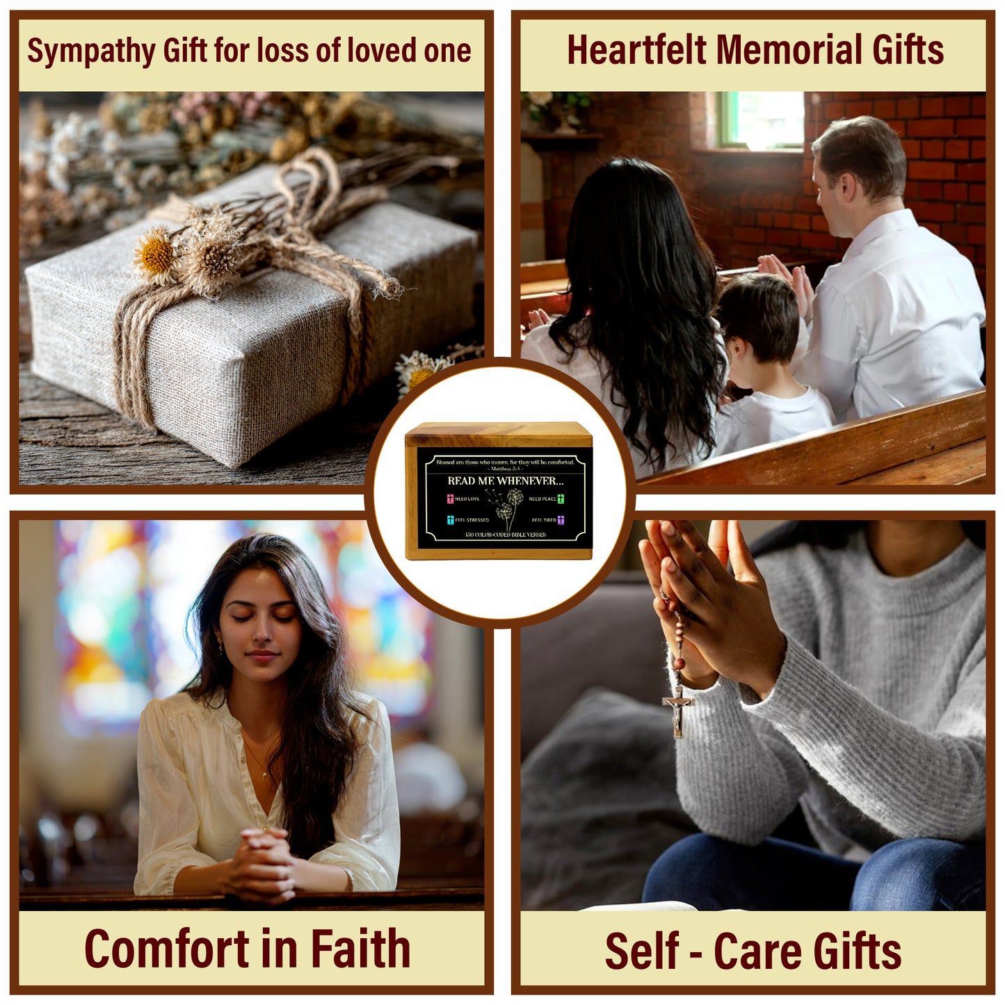 Netecom Spanish Bible Verse Box – Pine Wood Scripture Box with Walnut Cross, 150 Daily Bible Verse Cards, Caja de Versículos de la Biblia, Christian Gift