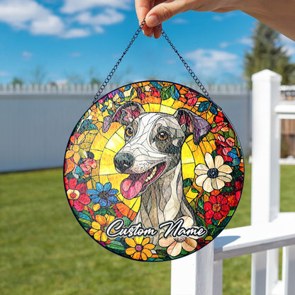 Netecom Custom Whippet Dog Stained Glass Ornament, Personalized Pet Memorial Sun Catcher, Pet Loss Remembrance Gift, Christmas Decoration