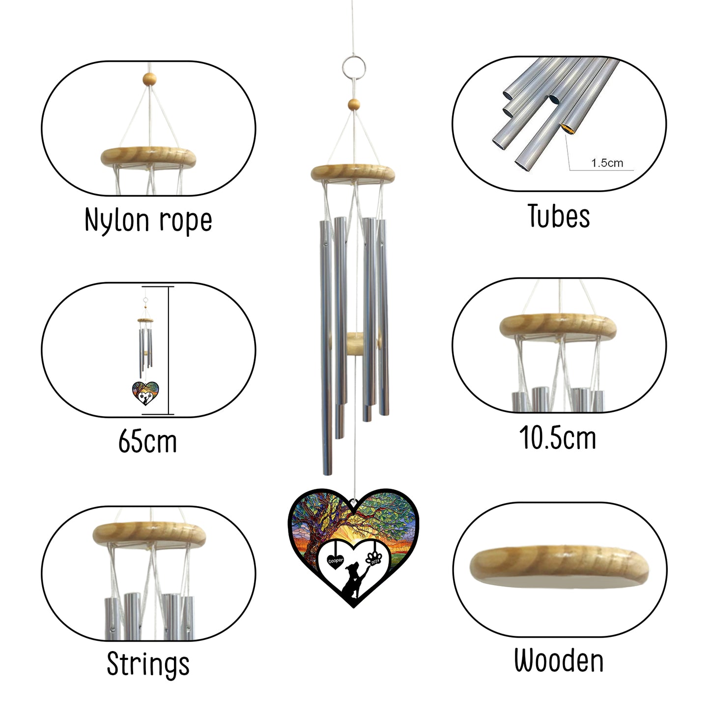 Netecom Personalized Pitbull Dog Memorial Wind Chimes, Dog Name Suncatcher, Pet Loss Sympathy Gift for Dog Lovers, Outdoor Garden Memorial Decor
