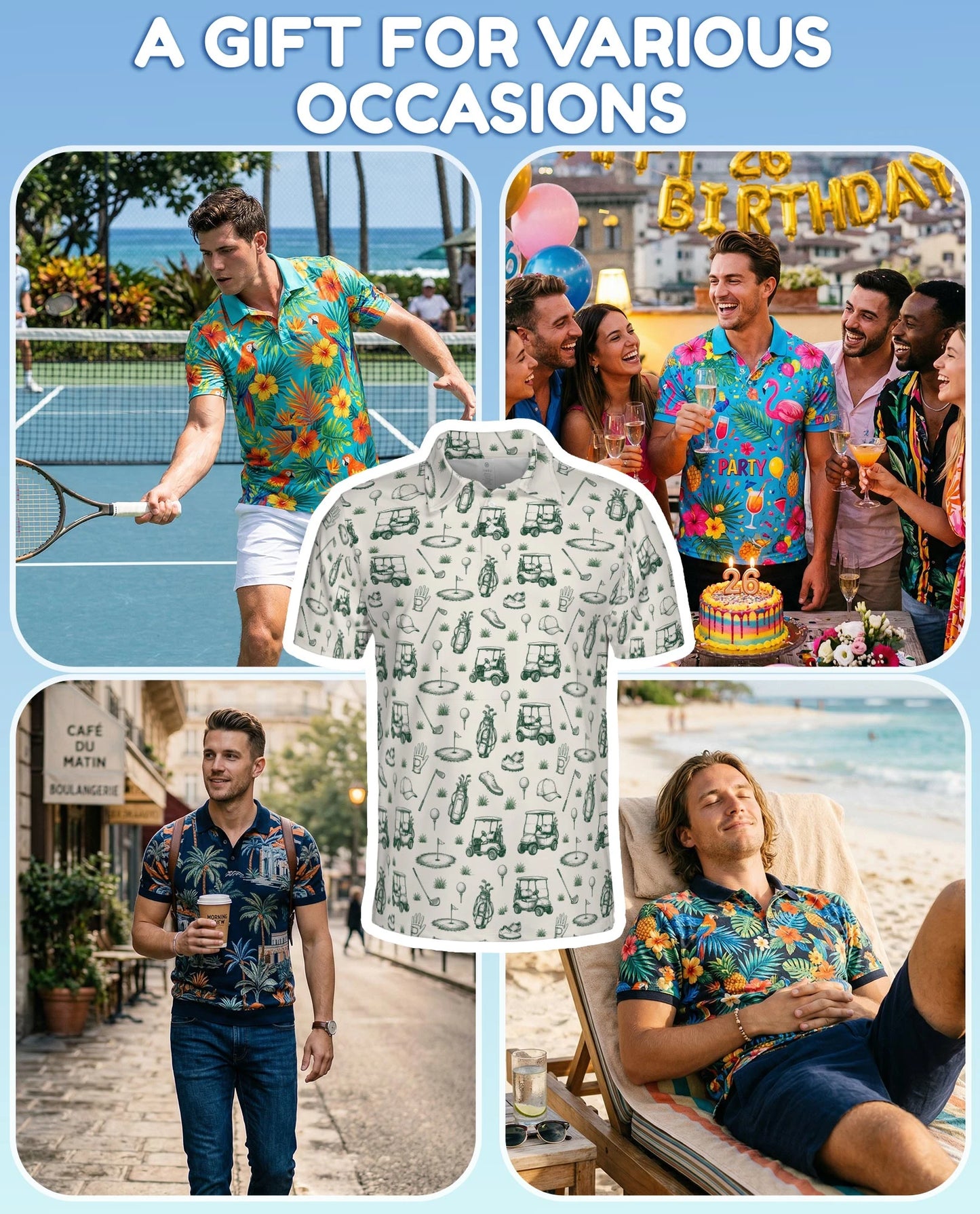 Vintage Golf Sketch Pattern Polo Shirt for Men – Classic Golfer Style | Netecom