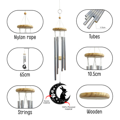 Netecom Rabbit Wind Chimes Memorial, Personalized Pet Memorial Windchime for Rabbit Suncatcher, Pet Condolences Gift for Loss of Bunny, Pet Remembrance Gift, Sympathy Pet Wind Chimes Outdoor Garden