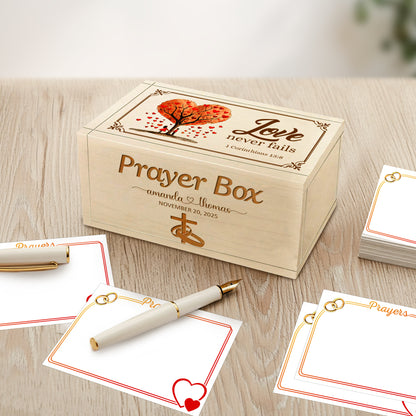 Netecom Personalized Couple Prayer Box with 100 Prayer Request Cards and Handheld Cross – Custom Names and Anniversary Date, Wooden Christian Gift for Couples