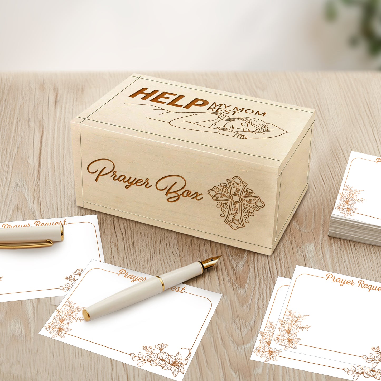 Netecom Prayer Box for Mom with 100 Prayer Request Cards & Wooden Prayer Cross, Christian Gift from Daughter or Son, Faith-Based Keepsake for Rest, Peace & Love