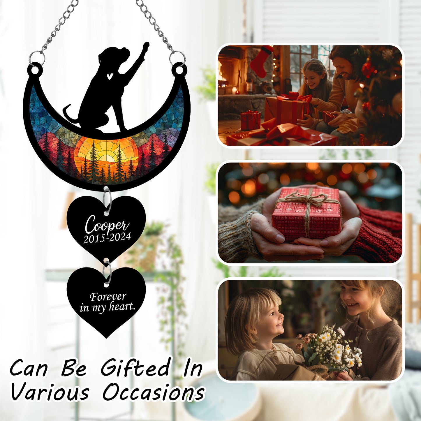 Netecom Personalized Boxer Moon Heart Memorial Suncatcher, Custom Boxer Ornament with Name Date, Dog Loss Sympathy Gift, Pet Remembrance Keepsake