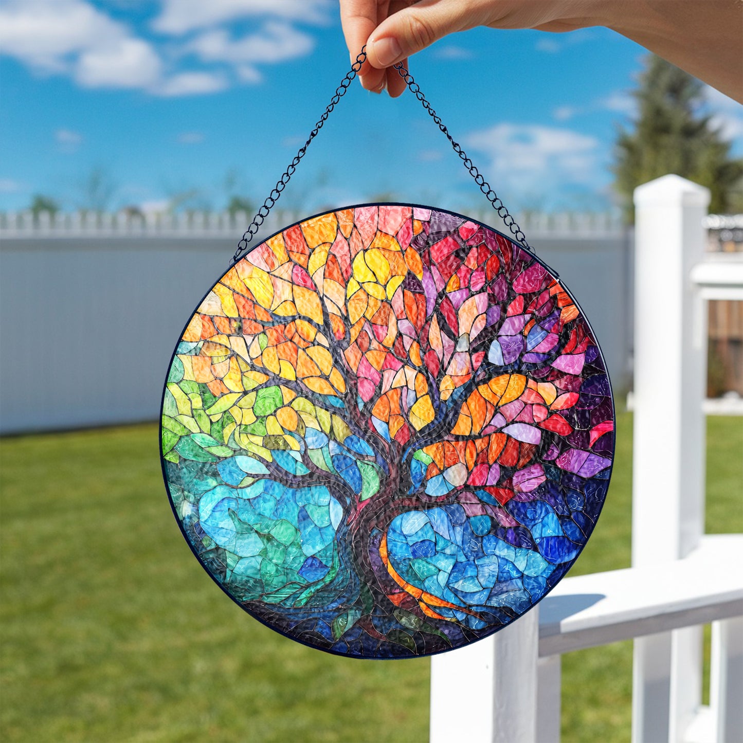 Netecom Tree of Life Stained Glass Ornament – Custom Window Hanging, Nature & Spiritual Gift, Personalized Home Décor