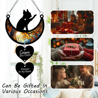 Netecom Personalized Boston Terrier Moon Heart Memorial Suncatcher, Custom Boston Terrier Ornament with Name Date, Dog Loss Sympathy Gift, Pet Remembrance Keepsake