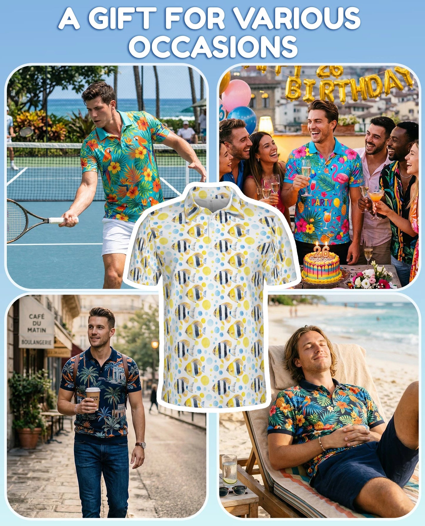 Undersea Pattern Polo Shirt for Men – Tropical Marine Life Style | Netecom