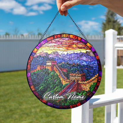 Netecom Great Wall of China Sun Catcher – Personalized Stained Glass Ornament, Travel Keepsake & Cultural Home Decoration