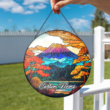 Netecom Personalized Japan Stained Glass Ornament – Mount Fuji Inspired Sun Catcher, Custom Cultural Gift & Window Decoration