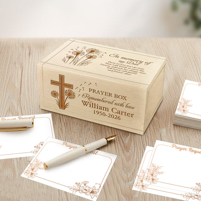 Netecom Personalized Memory Dad Prayer Box – Custom Name & Year Engraved, 100 Prayer Request Cards with Wooden Cross, Christian Memorial Keepsake Gift