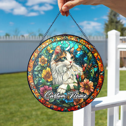 Netecom Personalized Cat Stained Glass Ornament, Custom Pet Memorial Suncatcher, Pet Loss Remembrance Gift, Christmas Decoration