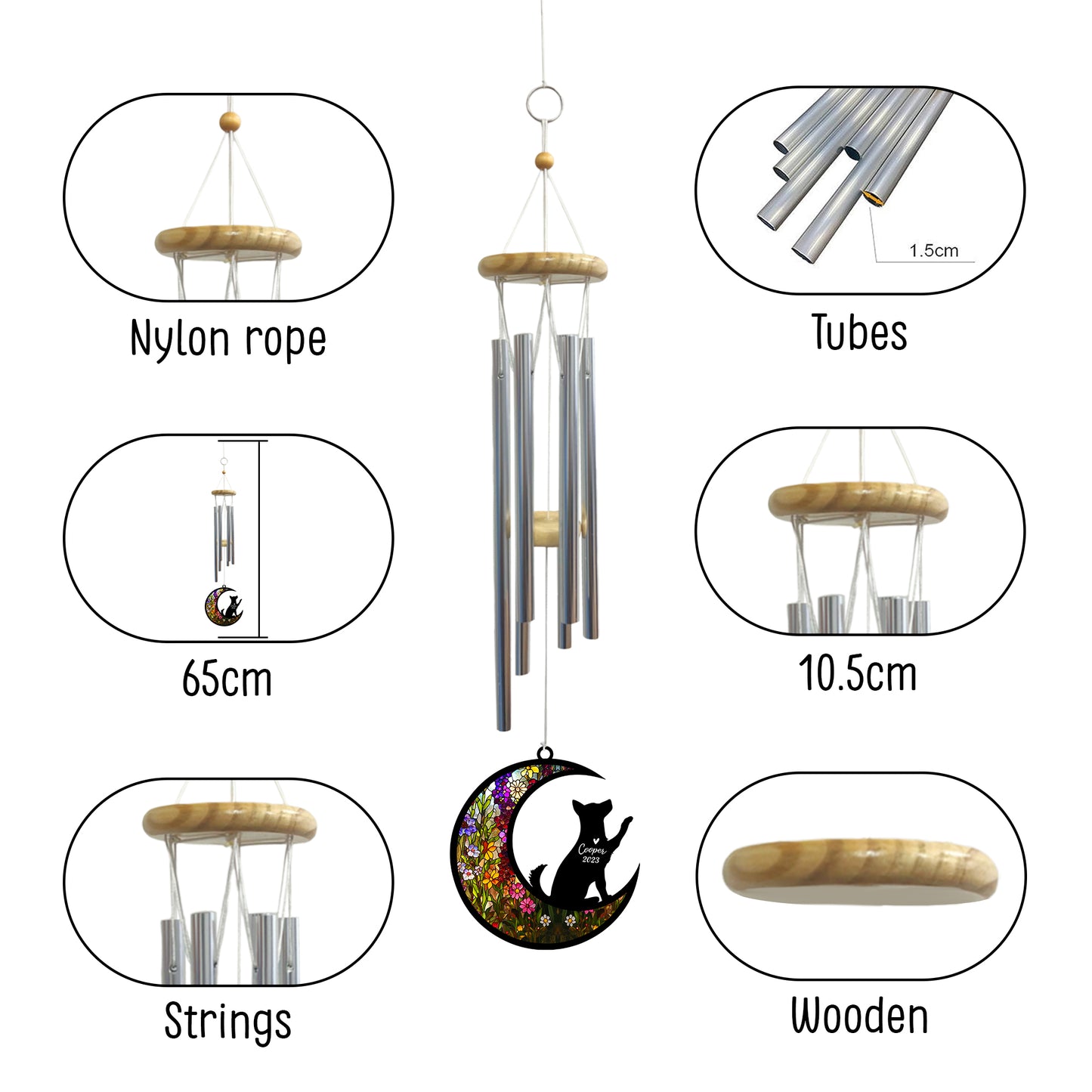 Netecom Husky Dog Wind Chimes Memorial, Personalized Pet Memorial Windchime for Dogs Suncatcher, Loss of Pet Remembrance Gift, Sympathy Wind Chimes Outside Garden Decor, Dog Passing Away Gifts
