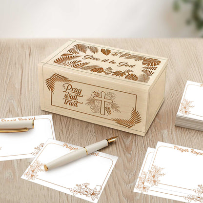 Netecom Personalized Prayer Box with Custom Name Handheld Cross, Wooden Faith Box with Prayer Request Cards