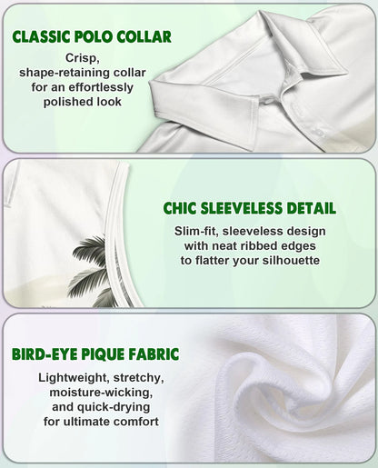 Vintage Coconut Tree Sleeveless Polo Shirt for Women | Netecom